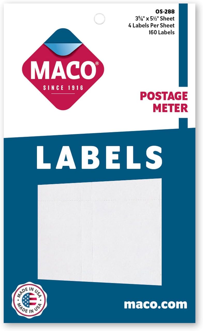 White Postage Meter Labels, 3-5/8 x 5-1/2 Inches, 160 Per Box (OS-288)