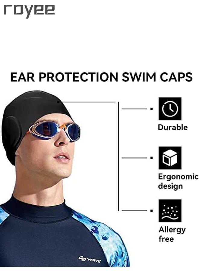 Royee 2PCS Swim Caps Cover Ears, Flexible Silicone Swimmer Caps for Long Hair Swimming, 3D Ergonomic Fit for Man & Women - Image 3