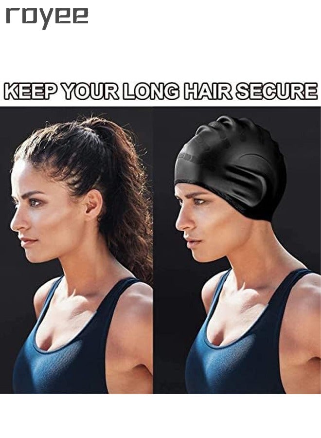 Royee 2PCS Swim Caps Cover Ears, Flexible Silicone Swimmer Caps for Long Hair Swimming, 3D Ergonomic Fit for Man & Women - Image 4