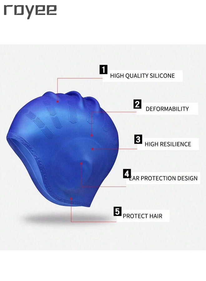 Royee 2PCS Swim Caps Cover Ears, Flexible Silicone Swimmer Caps for Long Hair Swimming, 3D Ergonomic Fit for Man & Women - Image 5