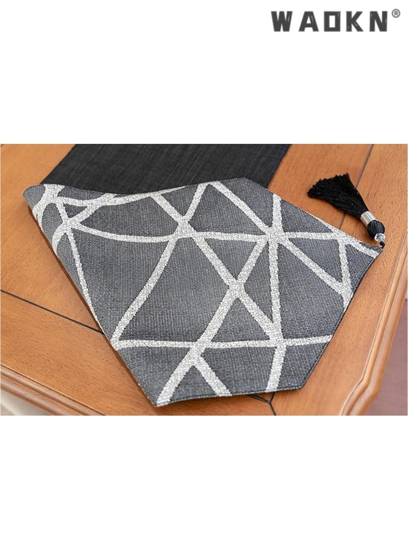 WAOKN Table Runner, Boho Table Runners 72 inches Long, Long Modern AB Side Table Runner Linen Black and Mineral Gray Runner with Tassels, Modern Holiday Coffee Table Runner Farmhouse Style for Dining Room  - Image 4