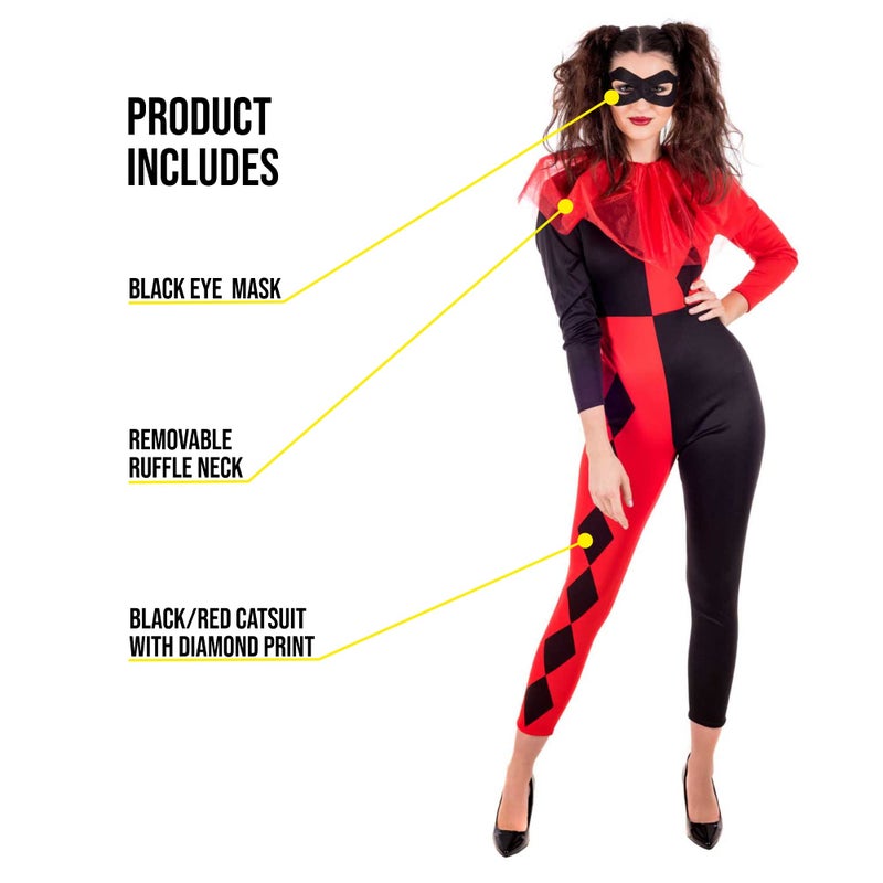 fun shack Jester Costume Women, Harlequin Costume Women, Jester Halloween Costumes for Women, Harlequin Clown Costume Women, Medium - Image 3
