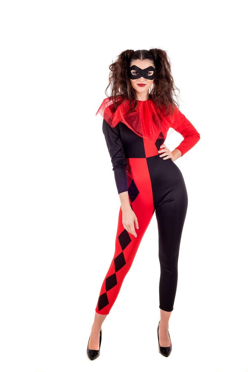fun shack Jester Costume Women, Harlequin Costume Women, Jester Halloween Costumes for Women, Harlequin Clown Costume Women, Medium - Image 1