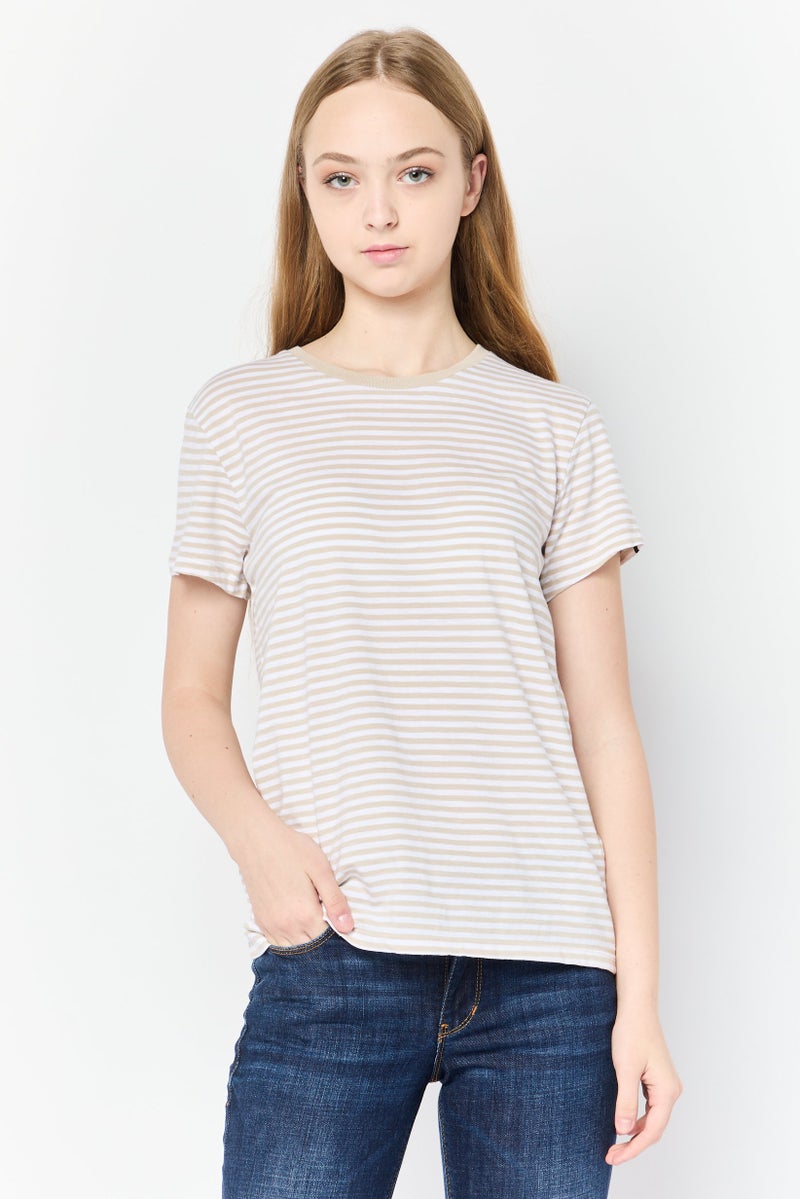 DOCKERS Women Round Neck Short Sleeve Stripe T-Shirt, Multicolor  - Image 1