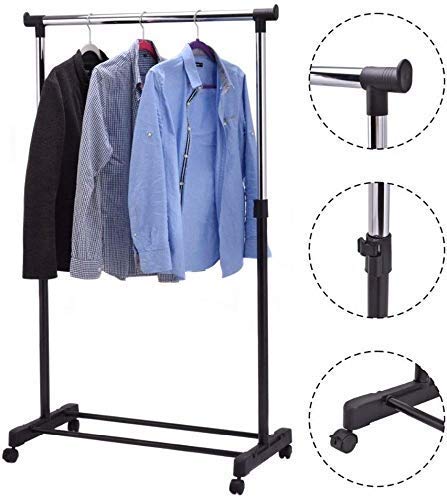 EMNDR 1 PC Stainless Steel Single Pole Telescopic Clothes Hanger, Multipurpose Clothes Rack with Bottom Shelves, Closet Organizer Coat Hanger/Freestanding Clothes Garment Stand - Image 2