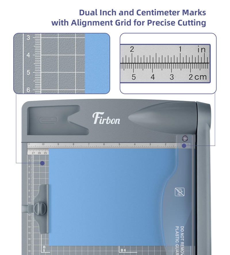 Firbon 12" Guillotine Paper Cutter, Heavy Duty 30-Sheet Capacity Trimmer for Cardstock, Photos, Scrapbooking, Office, Classroom, Studio (Gray) - Image 3