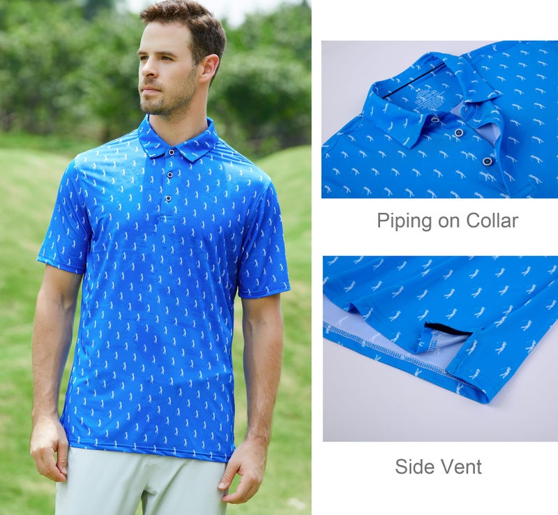 Alex Vando Mens Golf Shirt Moisture Wicking Quick-Dry Print Performance Polo Shirts for Men,Royal Sweep Men,L - Image 3