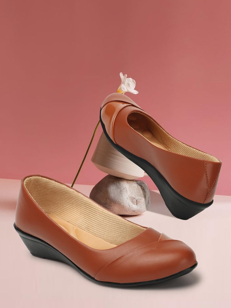 Denill Comfortable Wedge Heel Ballet Flats for Women and Girls (Tan) UK 4 - Image 2
