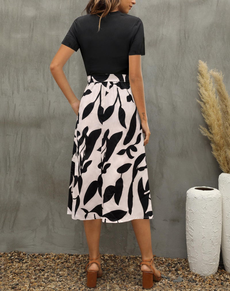 Zattcas Women 2025 Summer Dresses Short Sleeve Ribbed Teacher Church Modest Business Casual Work Outfits Midi Dress with Pockets Blackapricot M - Image 3