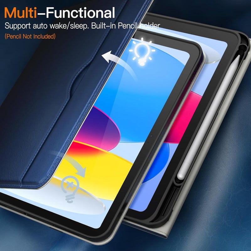 جي تيك حافظة لجهاز آيباد 10 (10.9 بوصة، موديل 2022، الجيل العاشر)، غطاء واقٍ من الجلد الصناعي مع حامل قلم وجيب، رؤية متعددة الزوايا (لون كحلي) - Image 5