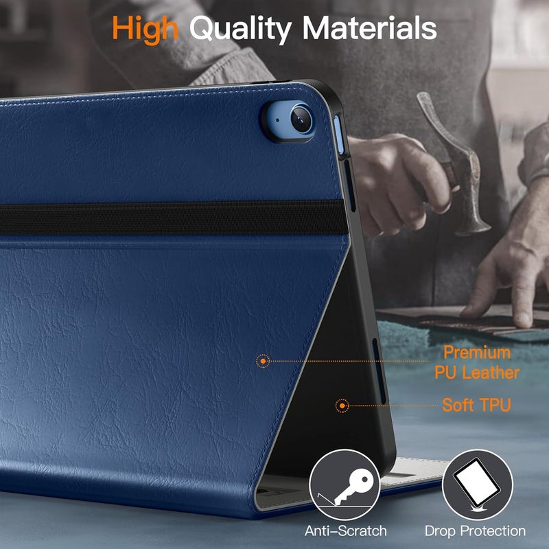 جي تيك حافظة لجهاز آيباد 10 (10.9 بوصة، موديل 2022، الجيل العاشر)، غطاء واقٍ من الجلد الصناعي مع حامل قلم وجيب، رؤية متعددة الزوايا (لون كحلي) - Image 3