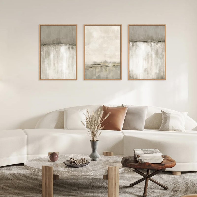 KAIRNE Large Neutral Gray Tan Framed Canvas Wall Art Set, Abstract Textured Wall Decor, Beige Minimalist Wall Pinting, Modern Illustrations Art Print for Living Room, Bedroom, Office -24"x36"x3 - Image 2