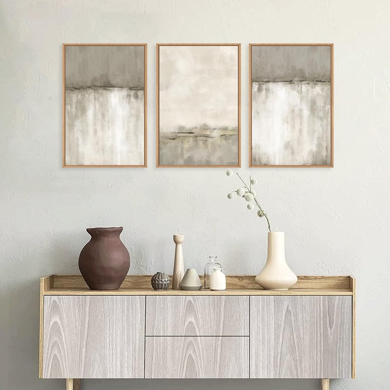 KAIRNE Large Neutral Gray Tan Framed Canvas Wall Art Set, Abstract Textured Wall Decor, Beige Minimalist Wall Pinting, Modern Illustrations Art Print for Living Room, Bedroom, Office -24"x36"x3 - Image 4