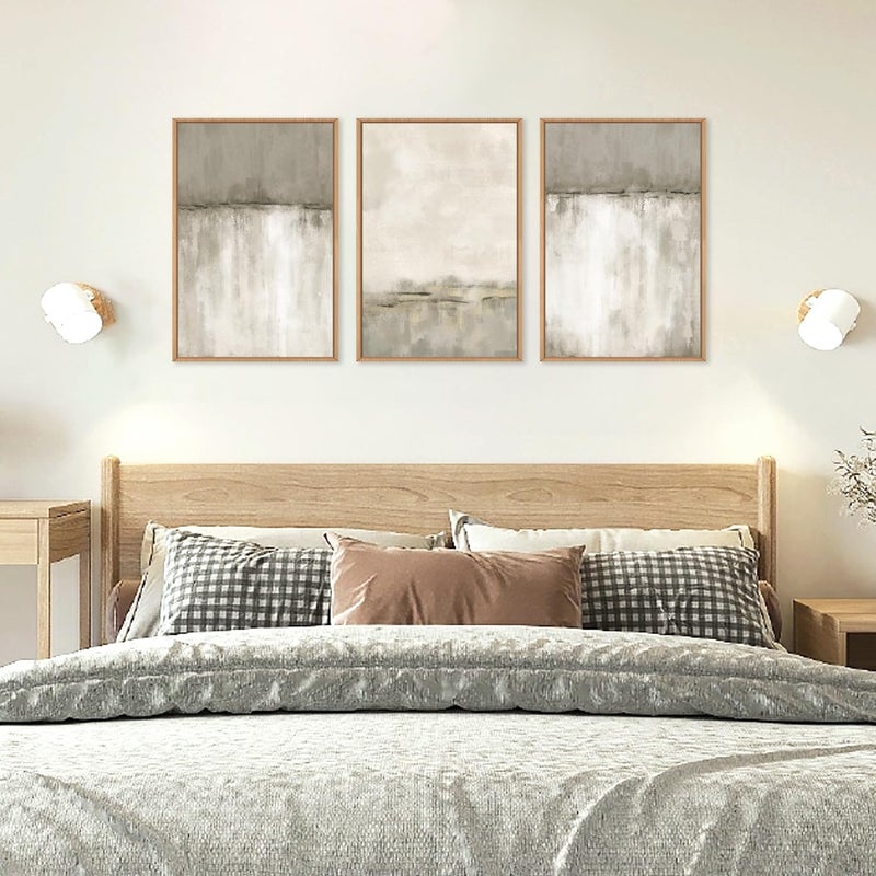 KAIRNE Large Neutral Gray Tan Framed Canvas Wall Art Set, Abstract Textured Wall Decor, Beige Minimalist Wall Pinting, Modern Illustrations Art Print for Living Room, Bedroom, Office -24"x36"x3 - Image 3