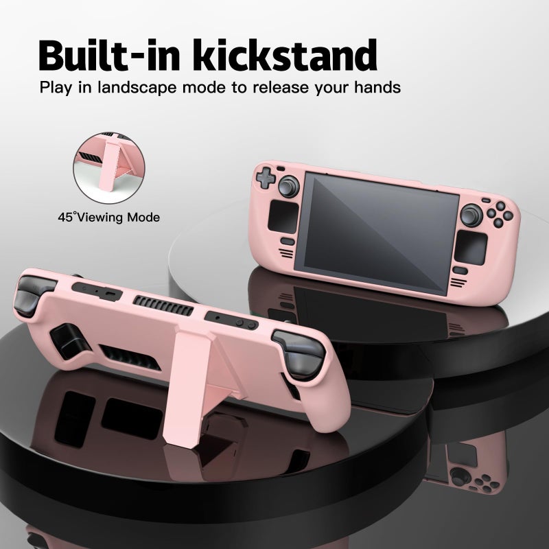 bibuks Steam Deck Case,Steam Deck OLED Protective Case,Non-Slip Skin Protective Shell Accessories with Kickstand ,2 Screen Protector, 4 Thumb Grip (Pink) - Image 4