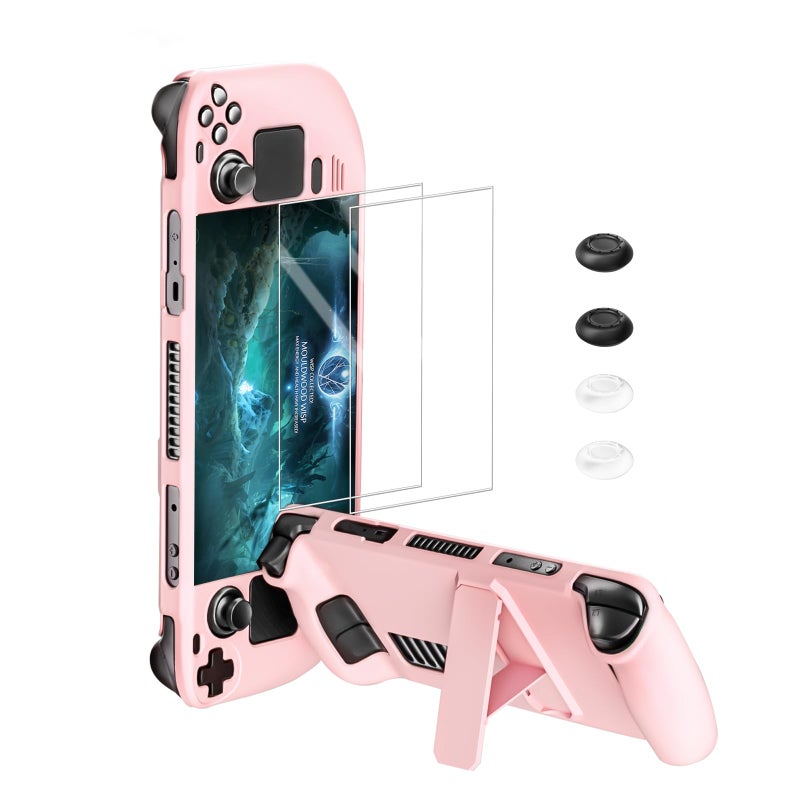 bibuks Steam Deck Case,Steam Deck OLED Protective Case,Non-Slip Skin Protective Shell Accessories with Kickstand ,2 Screen Protector, 4 Thumb Grip (Pink) - Image 1