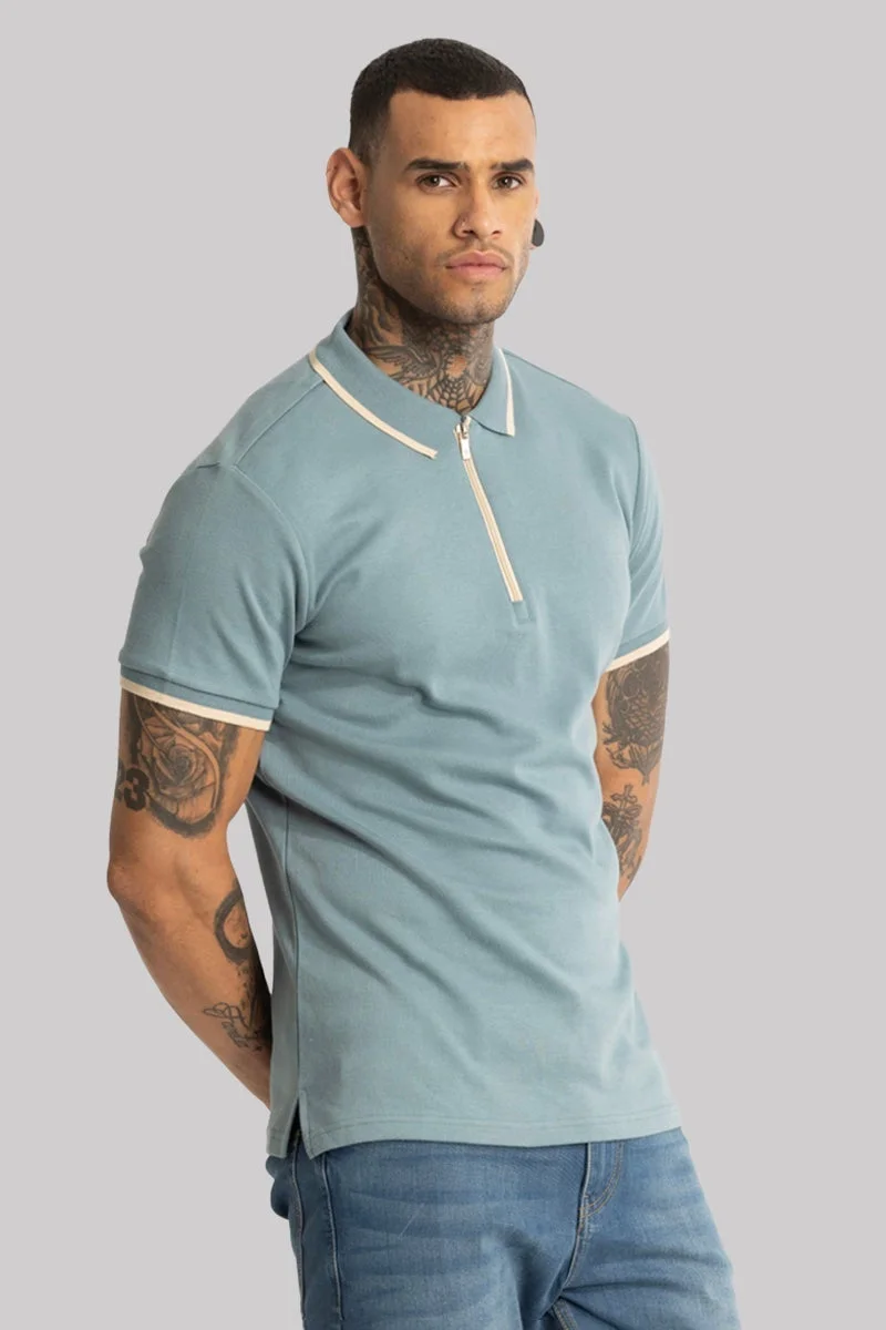 SNITCH Powder Blue Zipper Polo T-Shirt