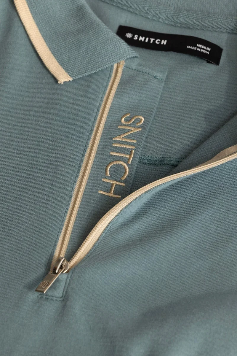 SNITCH Powder Blue Zipper Polo T-Shirt