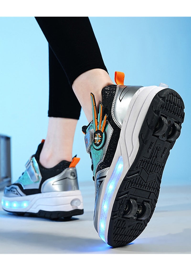 Loquat USB Charging LED Flash Walking Shoes Boys And Girls Children Roller Skates Grey - Image 2