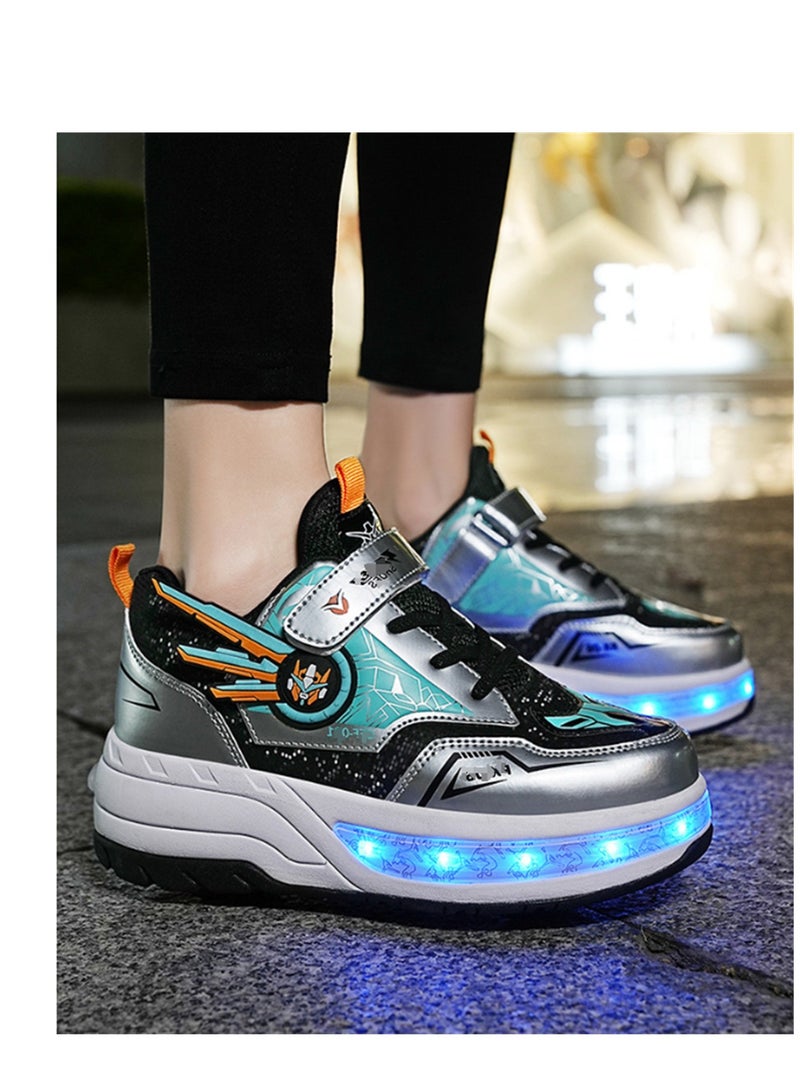Loquat USB Charging LED Flash Walking Shoes Boys And Girls Children Roller Skates Grey - Image 1