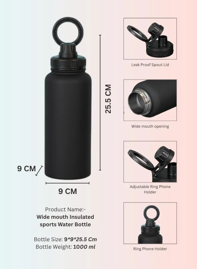 Casa Quesera SNAPTRON® Wide mouth 1000ml Insulated Sports Water Bottle – Large Capacity, Portable, Leakproof with Anti-Slip Bottom