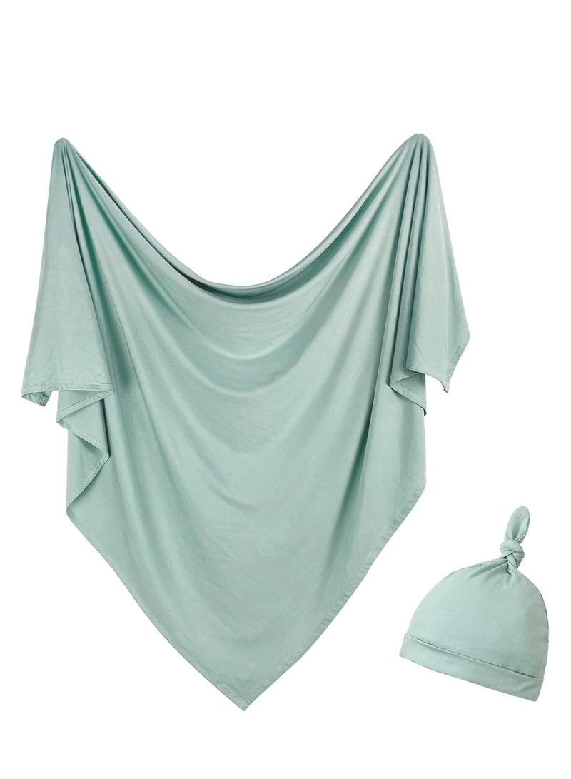 Newborn Swaddle and Headband Set Jersey Cotton Swaddle Hat Set Receiving Blanket for Baby Boy Girl  - Image 1