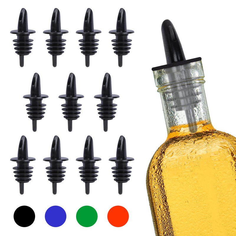 EHOMEA2Z Shaved Ice Pourers 12 Pack  Ideal for Snow Cone Syrup Bottles Shaved Ice Syrups Snow Cone Accessories Liquor Juice Salad Dressing  Free Flow Pourers  Plastic Bottle 12Black