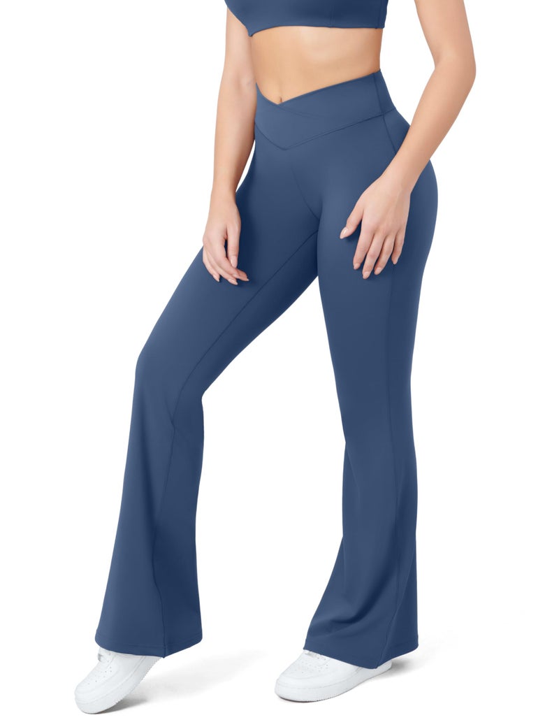 HEGALY Women's Flare Yoga Pants - Crossover Flare Leggings Buttery Soft High Waisted Workout Casual Bootcut Pants Navy Blue - Image 4