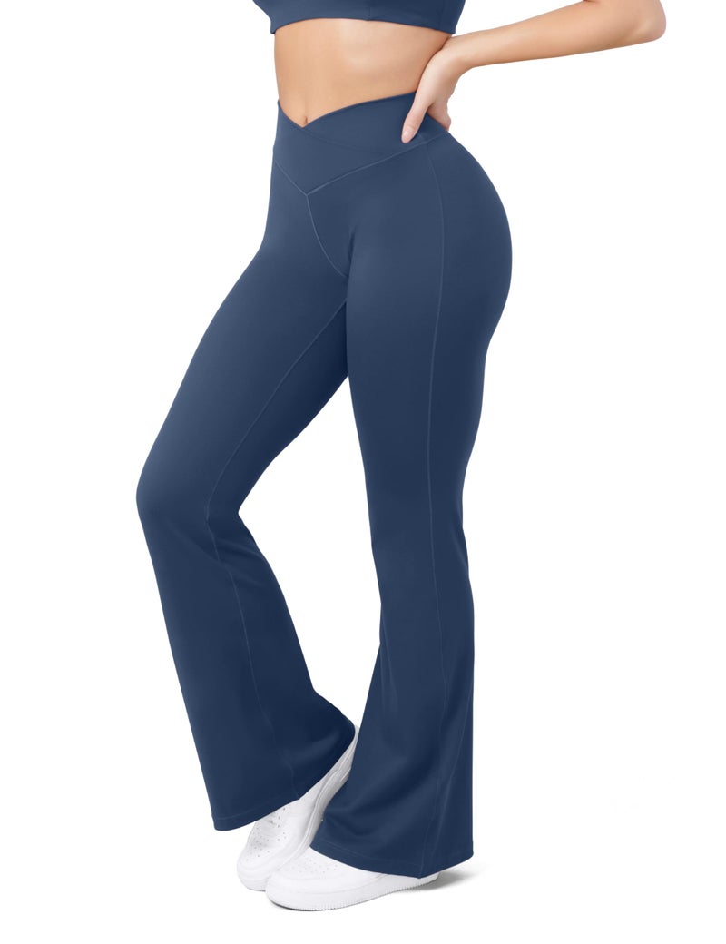 HEGALY Women's Flare Yoga Pants - Crossover Flare Leggings Buttery Soft High Waisted Workout Casual Bootcut Pants Navy Blue - Image 2