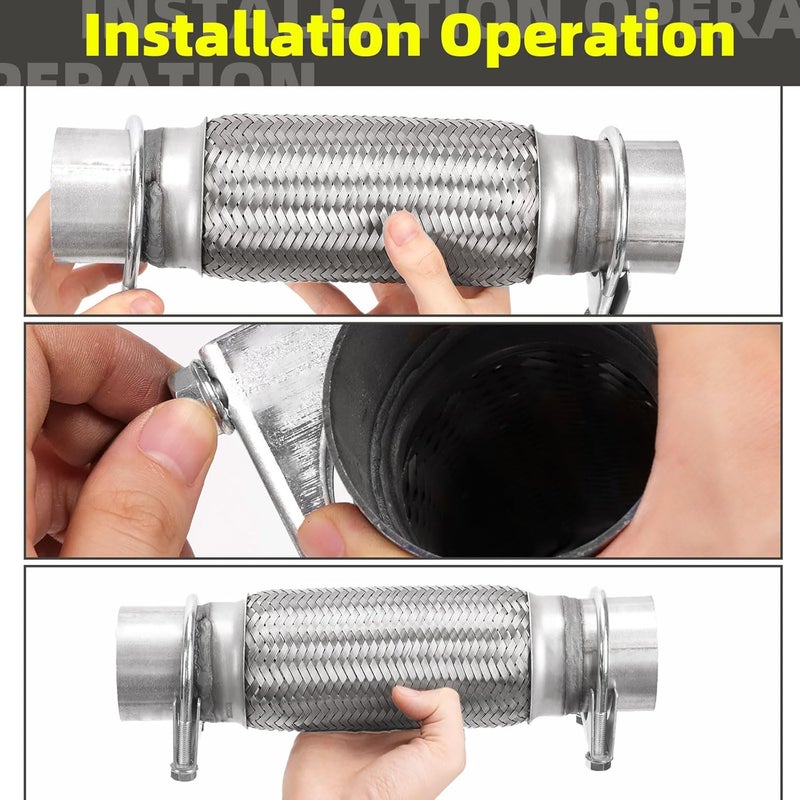 Mardatt 3Pcs Exhaust Flex Pipe Stainless Steel Exhaust Flex Pipe Double Braid Exhaust Flex Tube U-Bolt Clamp Stainless Steel Muffler U-Bolt Clamps for Cars Trucks Buses Pipes(2.5" x 8" x 12") - Image 5