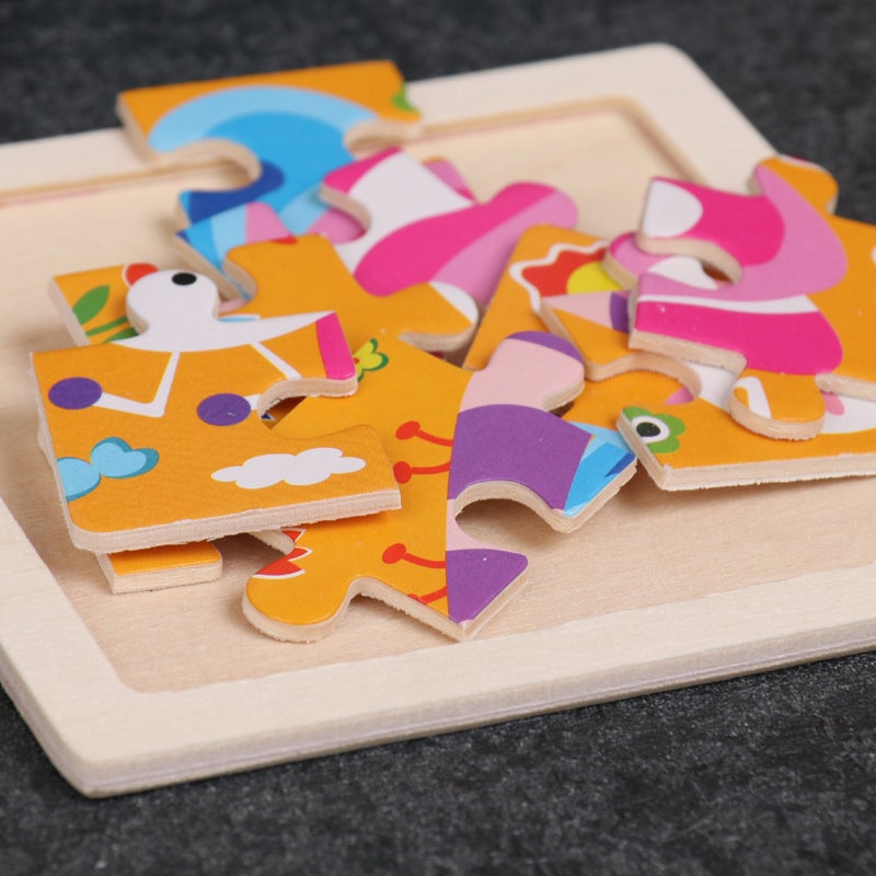 9-Piece Wooden Puzzle 1-3 Year Old Boys And Girls Educational Cartoon Transportation Animal Enlightenment Early Education Puzzle Toy - Image 4