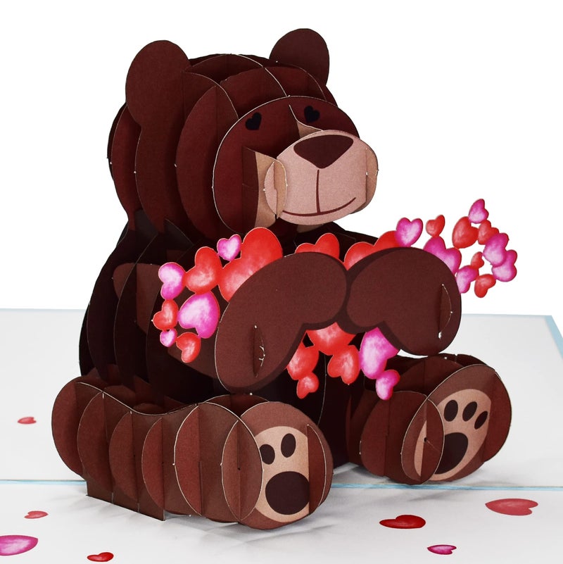 Teabug Cards Teddy Bear Hugging Hearts Pop Up 3D Birthday Card, Anniversary Card, Valentines Day Card, Mother's Day Card, Love Card - Image 1