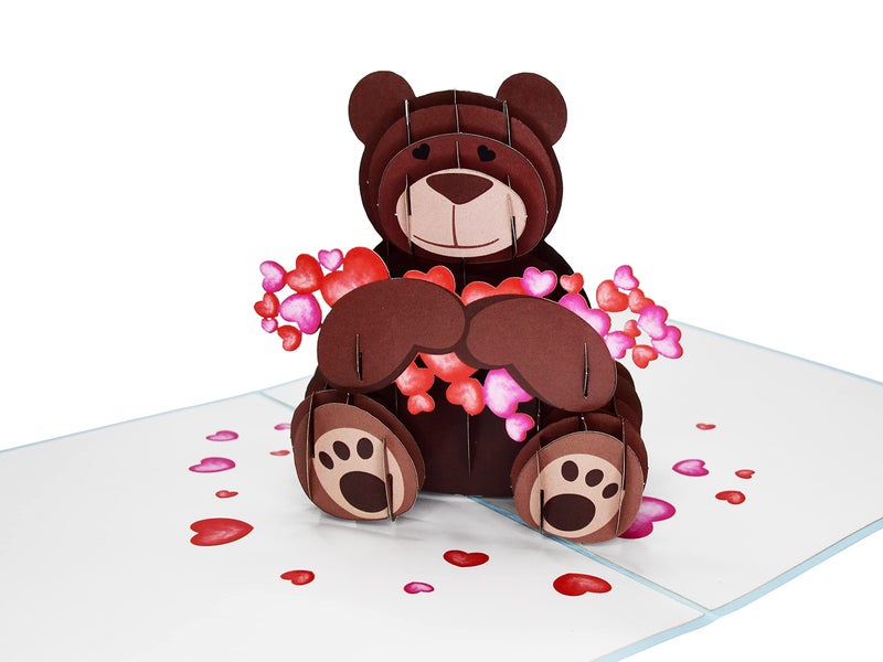 Teabug Cards Teddy Bear Hugging Hearts Pop Up 3D Birthday Card, Anniversary Card, Valentines Day Card, Mother's Day Card, Love Card - Image 2