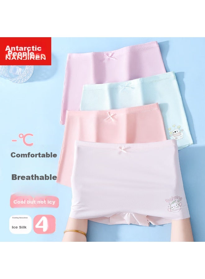 Nanjiren Girls' Underwear, Summer Ice Silk Baby Underwear, Children's Puberty Growth Underwear, 4-pack, Cartoon Bear Design, Size 140 - Image 1