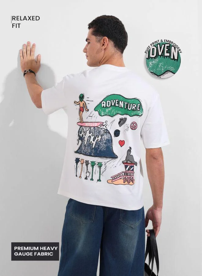 The Indian Garage Co Men Relaxed Fit Graphic Printed Crew Neck Half Sleeves T-Shirt