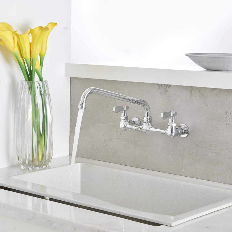 BWE Kitchen Faucet Wall Mount with 12 Inch Swivel Spout 8" Center 2-Handle Commercial Sink Faucet Mixer Tap Polish Chrome Utility Faucet - Image 4