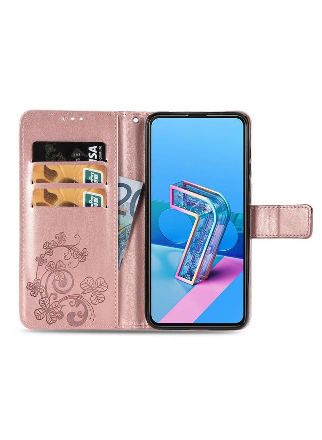 Green Tiger Case For Asus Zenfone 7 / 7 Pro Four-leaf Clasp Embossed Buckle Mobile Phone Protection Leather Case with Lanyard & Card Slot & Wallet & Bracket Function - Image 4