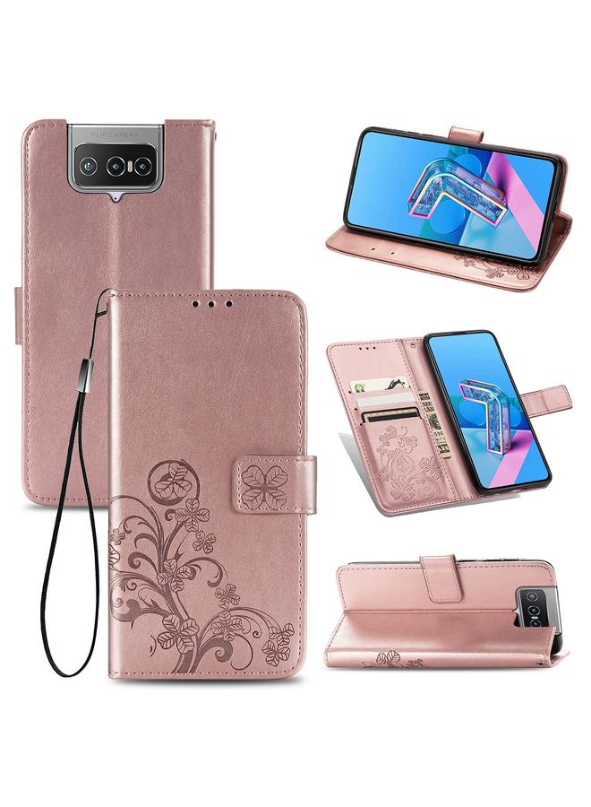 Green Tiger Case For Asus Zenfone 7 / 7 Pro Four-leaf Clasp Embossed Buckle Mobile Phone Protection Leather Case with Lanyard & Card Slot & Wallet & Bracket Function - Image 1