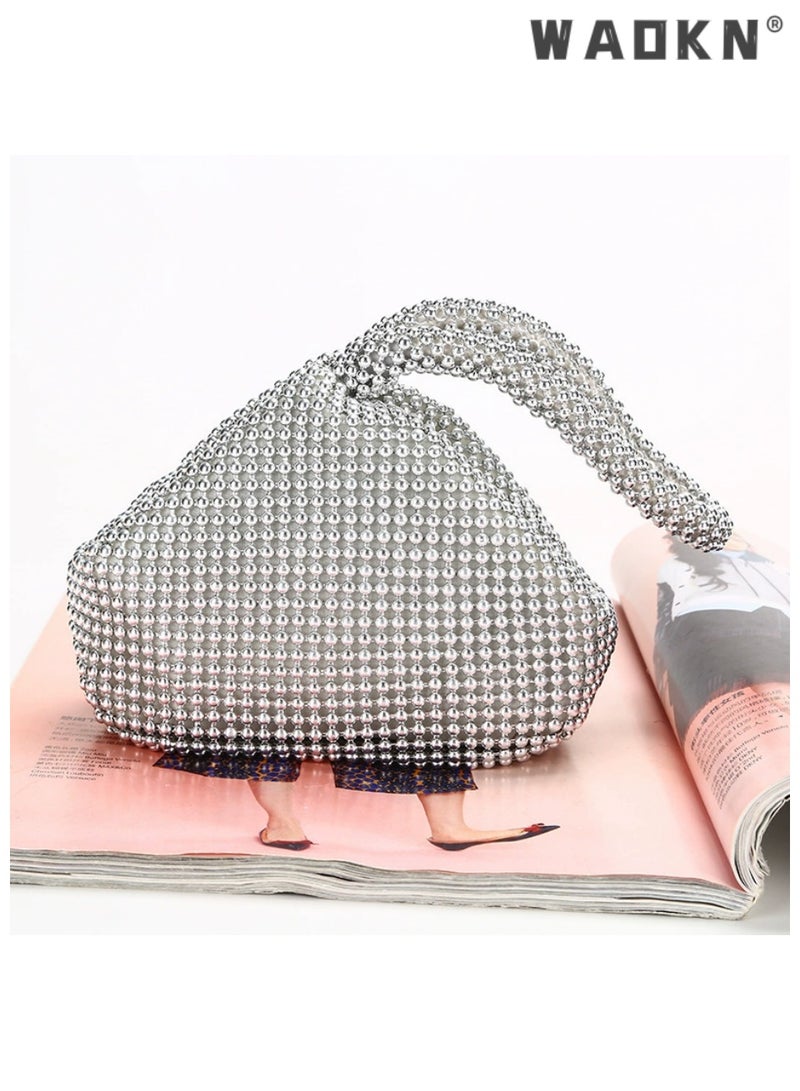 WAOKN Women's Silvery Zipper Clasp Sequin Landmine Teardrop Evening Clutch, Japanese & Korean Style Sparkly Formal Party Handbag for Banquet, Wedding & Evening Events - Image 1