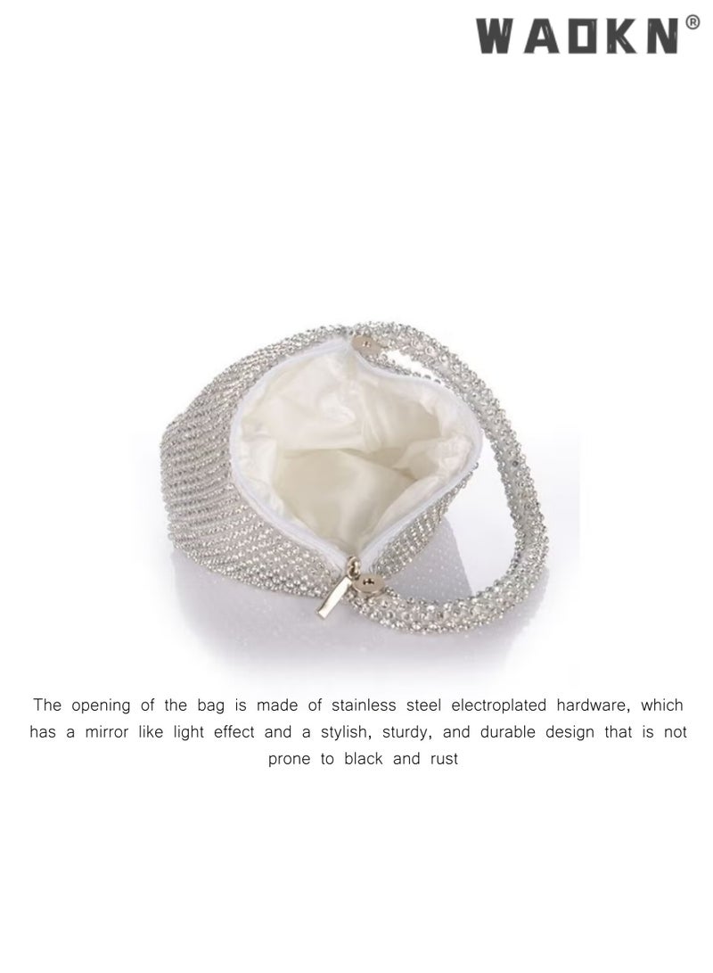 WAOKN Women's Silvery Zipper Clasp Sequin Landmine Teardrop Evening Clutch, Japanese & Korean Style Sparkly Formal Party Handbag for Banquet, Wedding & Evening Events - Image 2