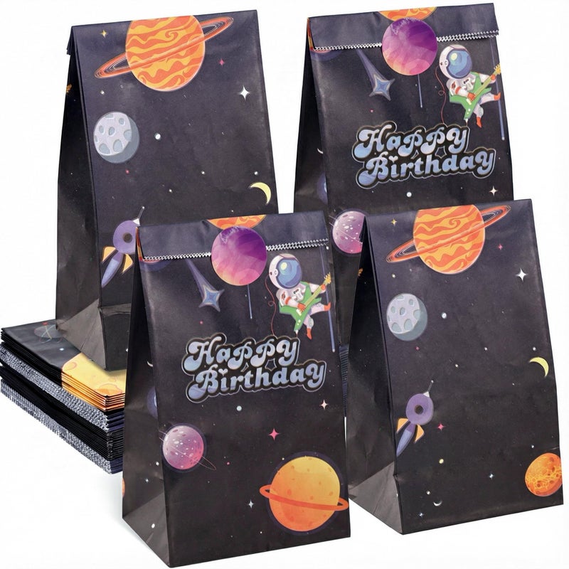 VGOODALL 24 Pack Party Favor Bags with Stickers, 4.7" x 3.1" x 8.7" Outer Space Theme Goodie Treat Bags Bulk for Kids Birthday School Events Gift Packaging Supplies - Image 1