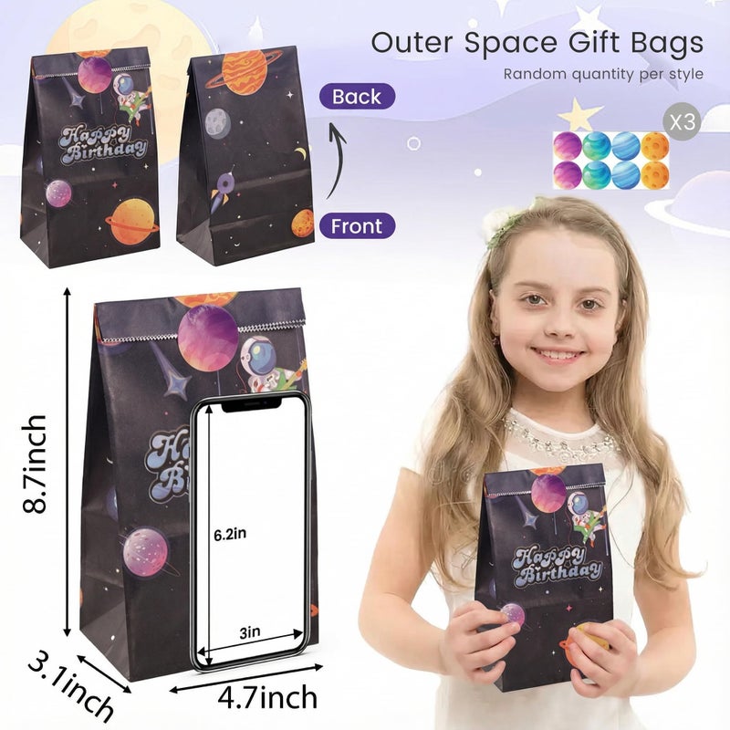 VGOODALL 24 Pack Party Favor Bags with Stickers, 4.7" x 3.1" x 8.7" Outer Space Theme Goodie Treat Bags Bulk for Kids Birthday School Events Gift Packaging Supplies - Image 2