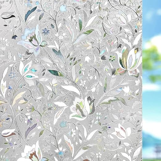 Elton Window Privacy Film, Static Cling, Non-Adhesive, 3D Rainbow Design, Anti-UV, Decorative Window Covering (Lotus Rainbow, 16 x 60 Inches) - Image 1