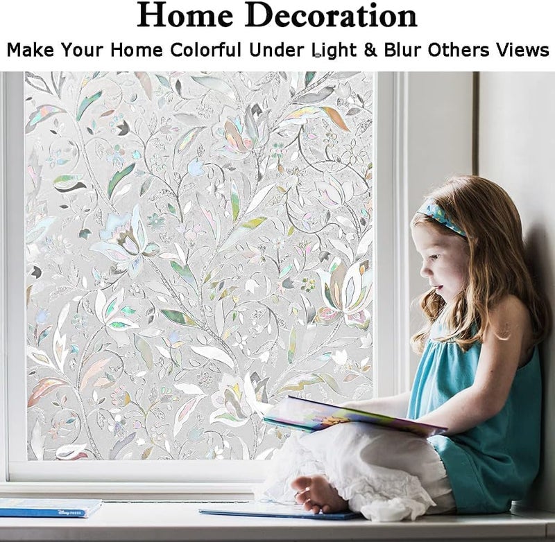 Elton Window Privacy Film, Static Cling, Non-Adhesive, 3D Rainbow Design, Anti-UV, Decorative Window Covering (Lotus Rainbow, 16 x 60 Inches) - Image 5