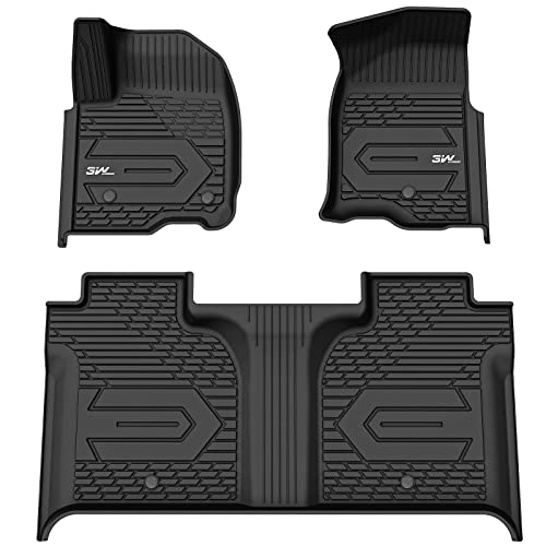 3W Floor Mats Fit for 20192024 2025 Chevy SilveradoGMC Sierra 1500 20202024 2025 Chevrolet SilveradoGMC Sierra 2500 HD3500HD Crew Cab TPE All Weather Custom Fit with Factory Carpeted Storage