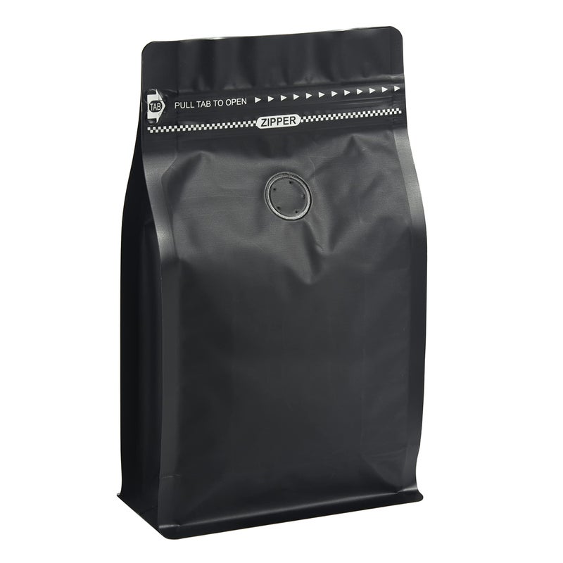 Black Coffee Bags with Valve Pack of 100 16oz1 lb Size High Barrier Aluminum Foil Flat Bottom Coffee Pouches with Rsealable Zipper Easy Open Tape