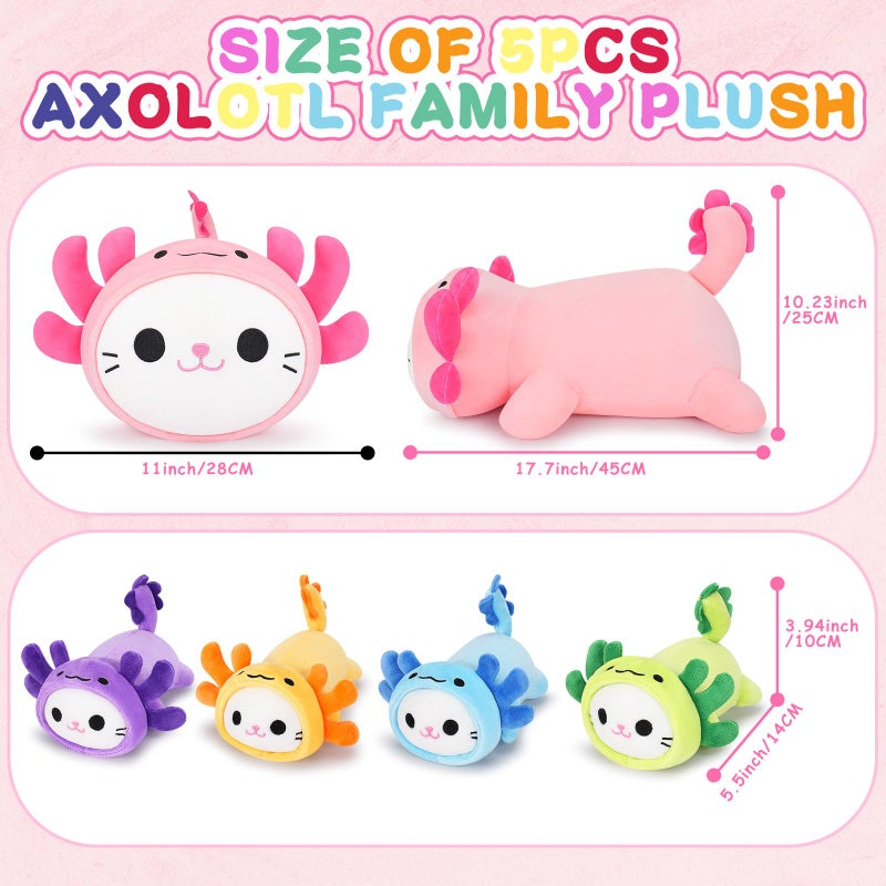 Auspicious beginning 5 PCS Axolotl Cat Plush Stuffed Animal Family-19" Soft Axolotl Cat Plush, Large Mommy Plushies with 4 Baby Kittens Plushies for Kids, Kawaii Plushie Toy Christmas Birthday Gifts for Kids Boys Girls - Image 2