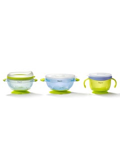Babycare Babycare - Suction Bowls Set, Monin Blue, BPA-Free, 3-Piece Set, Anti-Spill Bowl, Snack Bowl, Sealed Bowl, Non-Toxic, Safe for Babies, Microwave Safe, Easy to Clean, Ideal for Toddlers  - Image 1