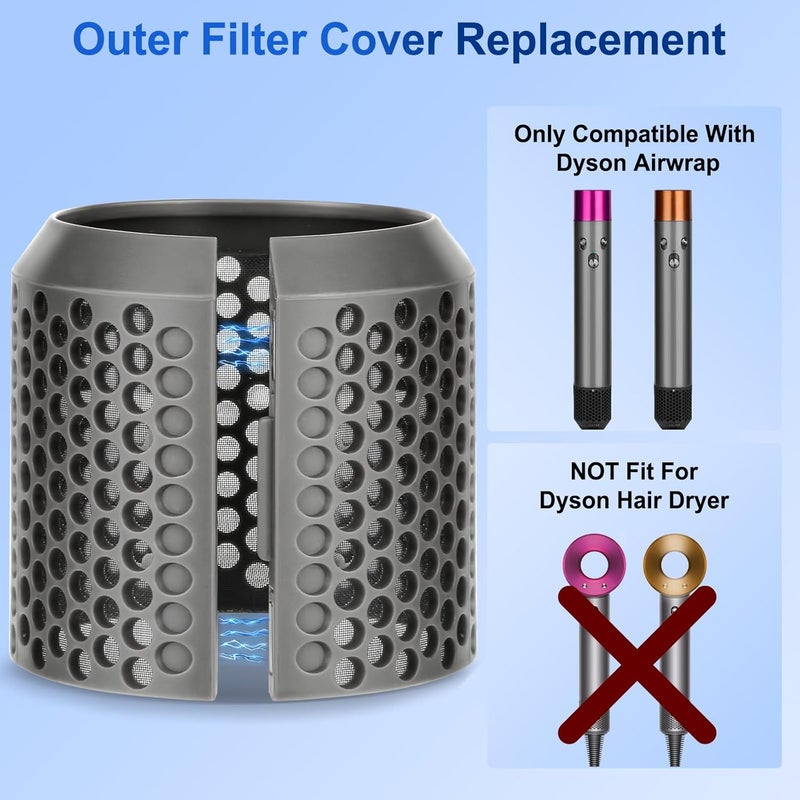 ZEPHBLOW Outer Filter Cover Replacement for Dyson Airwrap Hair Styler HS01 HS05 Models, Strainer Magnetic Cage Curling Iron Mesh Parts, Gray - Image 2