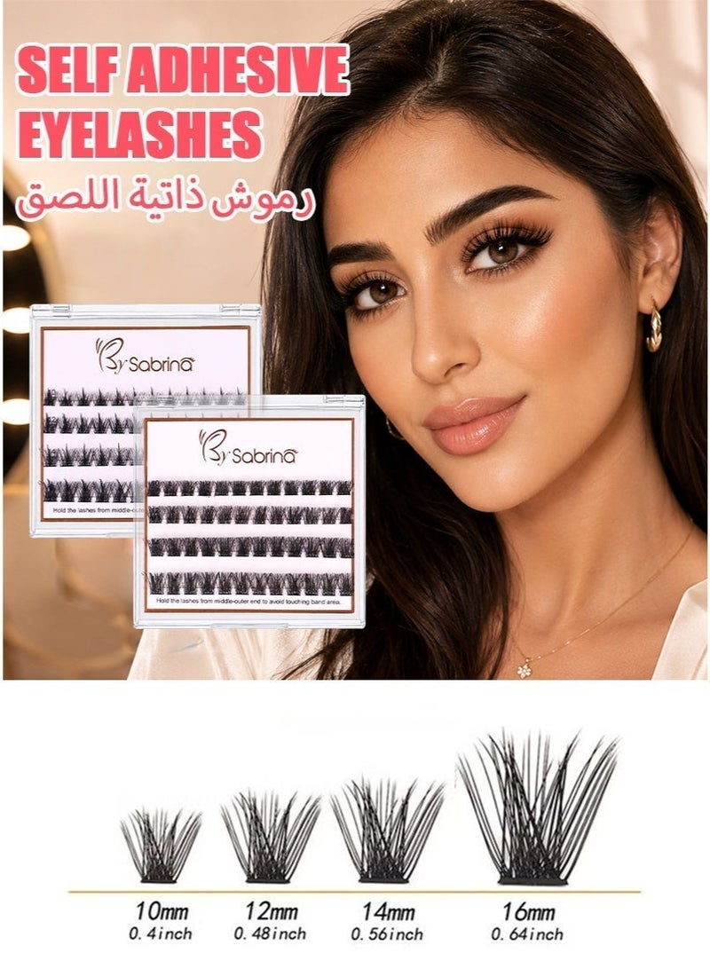 BY SABRINA 98 PCS Self Adhesive Eyelashes Clusters Kit Lash Clusters DIY False Eyelashes D Curl Pre Glued with Tweezers for Beginners, Press On Glueless Lash Extension Kit 10 to 16mm, No Glue Needed No Remover No Residue，Reusable Beginner Friendly Natural Look Wispy 3 Seconds - Image 5